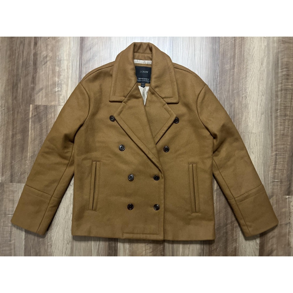 J.Crew Coat Womens 2 Camel Melton‎ Wool Double Breasted Peacoat Lined Pockets